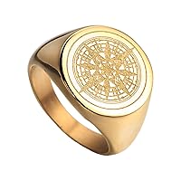 Men's Stainless Steel Stars Vintage Round Compass Signet Ring (Multi Colors)