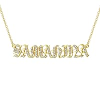Custom Name Necklace Personalized 18K Gold Plated Old English Crystal Nameplate Necklace Customized Jewelry Gift for Women Girls