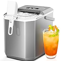 ZAFRO Countertop Ice Maker,Portable Ice Machine with Carry Handle,Self-Cleaning,Basket and Scoop,9 Cubes in 6 Mins,26.5lbs/24Hrs,2 Sizes of Bullet Ice,for Home,Kitchen,Party,Grey