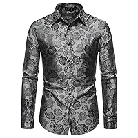 Men's Long Sleeve Shirt Rose Print Casual Button Shirt Slim Fit Formal Shirt Palace Style Shirt