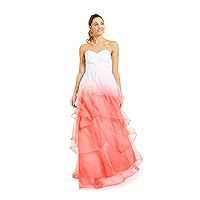 Womens Ivory Ombre Strapless Full-Length Formal Fit + Flare Dress Juniors 0