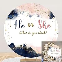 OERJU 7.5x7.5ft Navy and Blush Gender Reveal Round Backdrop Pink Blue Boy or Girl He or She Gold Star Sequins Photography Background Baby Shower Pregnancy Reveal Surprise Party Decoration Banner