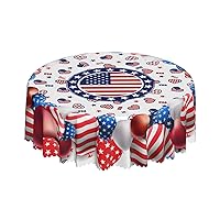 4th of July American Flag Tablecloth Round Lace Eage Table Cover Washable for Home Kitchen Dining Picnic Party 60 X 60 Inches