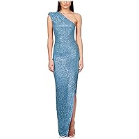 Women Sequin Glitter Dress Sparkly Sleeveles One Shoulder Slit Formal Evening Cocktail Bodycon Slim Fit Prom Ball Gowns