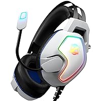 Ozeino Gaming Headset with Microphone for PC PS4 PS5 Laptop Xbox Series S|X, 50mm Driver, RGB Light, Flexible Mic, Extra-Large Earcups for Gaming Headphoness