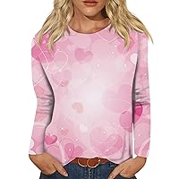 Valentines Shirts for Women, Women's Fashion Casual Crew-Neck Long Sleeve T-Shirt Valentine's Day Love Print Top