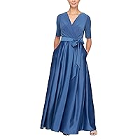 Alex Evenings Women's Satin Ballgown Dress with Pockets (Petite and Regular Sizes)