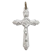 Sterling Silver Rhodium Satin Textured Crucifix Cross Pendant
