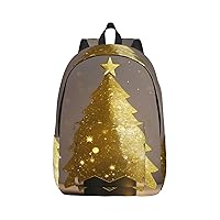 NEZIH Golden Glitter Christmas Tree Print Lightweight Travel Canvas Backpack Casual Daypack For Men Women Work, Sports, Beach