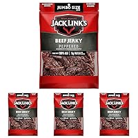 Jack Link's Beef Jerky, Peppered, Sharing Size Bag – Meat Snack with 9g of Protein & 80 Calories, Made with Premium Beef, No added MSG** or Nitrates/Nitrites, 5.85oz (Pack of 4)