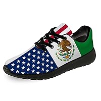 Mexico Shoes for Men Women Running Shoes Tennis Walking Sneakers American Mexico Flag Eagle Patriotic Shoes Gifts for Boy Girl,Size 4 Men/6 Women Black