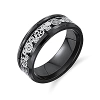 Three Keys Jewelry 8mm Steampunk Titanium Gear Wheel Pinion Bolts Ring Black Zirconium Wedding Band Rivet 