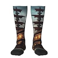 Fantasy Pirate Ship Contrast Colored Stockings, 3d Printed Colorful Sports And Leisure Stockings, Sports Socks