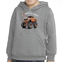 I Love Monster Trucks Toddler Pullover Hoodie - Car Graphic Sponge Fleece Hoodie - Illustration Hoodie for Kids