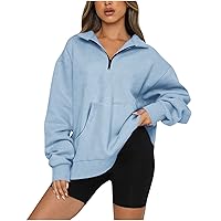 ZunFeo Womens Half Zip Pullover Top Long Sleeve Scuba Dupes Sweatshirts Oversized Fleece Hoodies Fashion Y2k Clothes