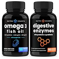 NutraChamps Omega 3 Fish Oil and Digestive Enzymes 2 Pack Bundle