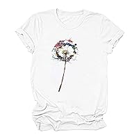 Womens Crew Neck Tshirts Tops Tee for Women Short Sleeve Dandelion Floral Tie Dye Fall Summer Shirts 2024