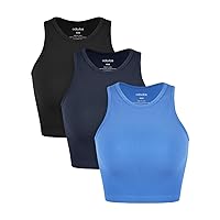 ODODOS 3-Pack Seamless Crop Tank for Women Ribbed Soft High Neck Cropped Tops