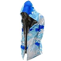 Oversized Hoodie Cloak for Men Sherpa Fleece Lined Hooded Cardigan Hoodies Tie Dye Print Zipper Winter Warm Coats