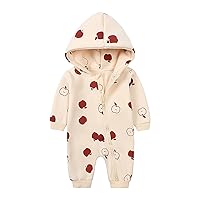 Baby Romper Newborn Cartoon 𝐀pple Pattern Autumn Long Sleeve Playsuit Infant Zipper Hoodie Outsuit Jumpsuit