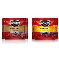 Jack Link's Beef Jerky, Original + Teriyaki – Flavorful Meat Snack for Lunches, Ready to Eat Snacks, Made with 100% Beef – 0.625 Oz Bags (Pack of 10)