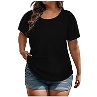Womens Plus Size Tops Puff Short Sleeve Crewneck T Shirts Summer Casual Plain Solid Color Flowy Tee Shirt Oversized Blouses