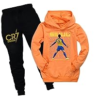 Kids Boys Long Sleeve Tops Pullover Hoodies Suit,Football Star Hooded Sweatshirts and Sweatpants Outfits for Youth