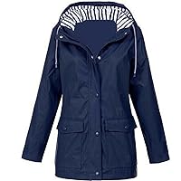 Women's Rain Jacket Drawstring Hooded Raincoats Lightweight Waterproof Windproof Outdoor Windbreaker with Pockets