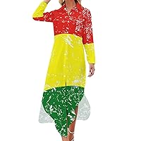 Bolivian Retro Flag Women's Shirt Dress Long Sleeve Button Down Shirts Dress Casual Loose Maxi Dresses
