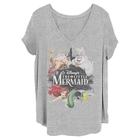 Disney Women's Princesses Watercolor Mermaid Junior's Plus Short Sleeve Tee Shirt