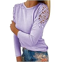 Women's Cold Shoulder Classic Shirts Fashion Fleece Crew Neck Sweatshirt Blouses Long-Sleeved Plus Size Pullover