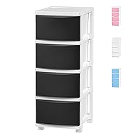 USA 4 Slim Drawer Storage, Organizer Unit for Bedroom, Closet, Kitchen, Bathroom, Laundry Room, Dorm, White Frame with Matte Black Front Panels, Set of 1