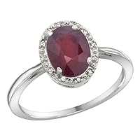 Sterling Silver Natural Enhanced Ruby Diamond Halo Ring Oval 8X6mm, 1/2 inch Wide, Sizes 5-10