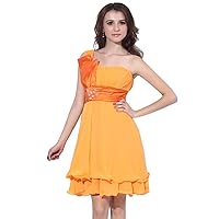 Orange Chiffon Short One Shoulder Cocktail Dress With Satin Sash