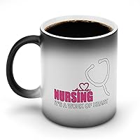 Nursing is A Work of Heart Novelty Coffee Mug Heat Sensitive Cup Color Changing Magic Mugs 12 Oz Gift