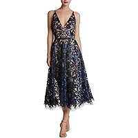 womens Blair Plunging Fit and Flare Midi Dress