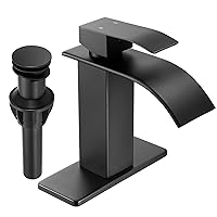 Fransiton Black Waterfall Bathroom Faucet Lavatory Single Handle 1 or 3 Hole Bathroom Sink Faucet Washbasin Faucet with Deck and Pop-up Drain