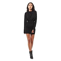 Women's Long Sleeve Draped Mini Dress, Black, X-Small