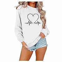Womens Shirts Long Sleeve Valentine's Day Print Mock Neck Long Sleeve Tee Going Out Dressy Women Crop Tops