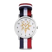 Tribal Filipino Philippines Sun and Stars Flag Women's Watch with Braided Band Classic Quartz Strap Watch Fashion Wrist Watch for Men