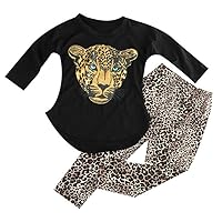 Girl's Leopard Long Sleeves T-Shirt Tops and Leggings Pants 2 Pieces Clothing Sets for 2-10 Years