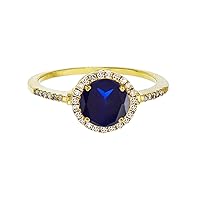 Sterling Silver Yellow 7mm Round Created Blue Sapphire & Created White Sapphire Halo Ring