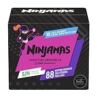 Ninjamas Nighttime Bedwetting Underwear Girls - Size S/M (38-70 lbs), 88 Count (Packaging May Vary)