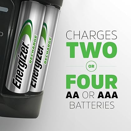 Energizer Rechargeable AA and AAA Battery Charger (Recharge Pro) with 4 AA NiMH Rechargeable Batteries, Auto-Safety Feature, Over-Charge Protection