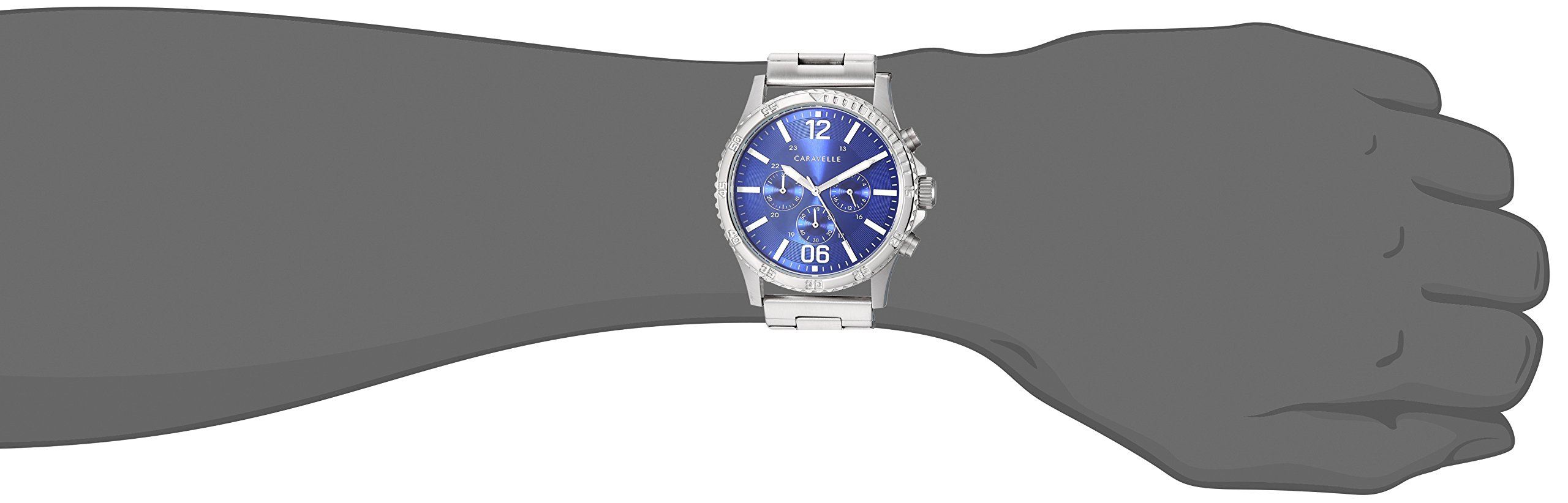 Caravelle by Bulova Men's Sport Chronograph Quartz Silver Tone Stainless Steel Watch, Blue Dial Style: 43A145