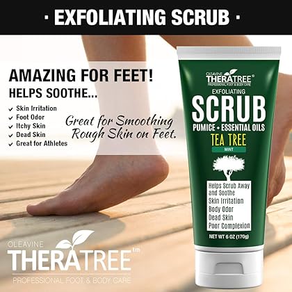 Tea Tree Oil Exfoliating Scrub with Bamboo Charcoal, Neem Oil & Natural Pumice by Oleavine TheraTree