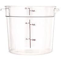 Restaurantware Met Lux 6 Quart Food Storage Container, 1 Round Commercial Storage Container - Lid Sold Separately, With Volume Markers, Clear Plastic Food Prep Bucket, Space-Saving Storage,Red