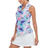 Soneven Women's Sleeveless Printed Polo Golf Shirts Quick Dry V-Neck Lightweight Tennis Tank Tops, 50+ UV Protection