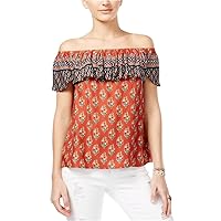 Womens Printed Off-The-Shoulder Pullover Blouse