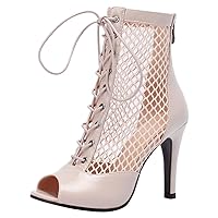 Women's Ballroom Dance Shoes Peep Toe High Heel Summer Sandals Mesh Boots Plus Size Stilettos Model F4
